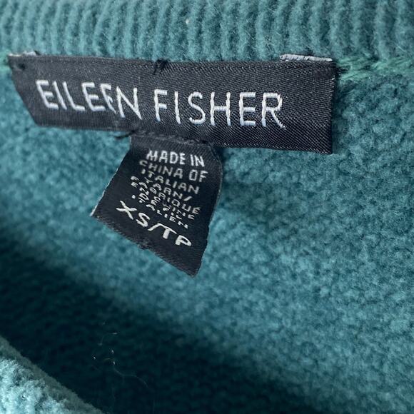 EILEEN FISHER Sweater XS Organic Cotton Chenille Short Sleeve Boxy Green - Picture 5 of 12